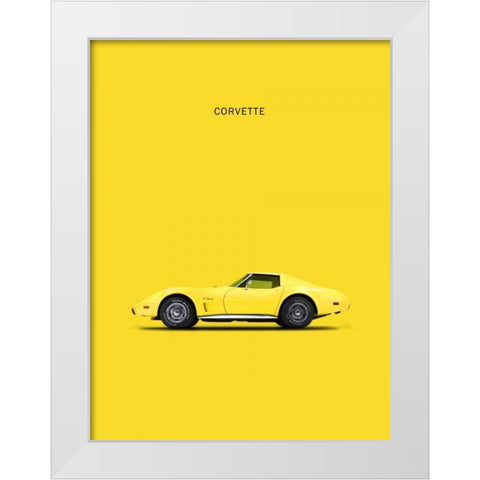 Chev Corvette Yellow White Modern Wood Framed Art Print by Rogan, Mark