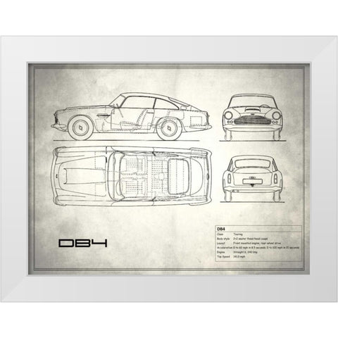 Aston DB4 White White Modern Wood Framed Art Print by Rogan, Mark