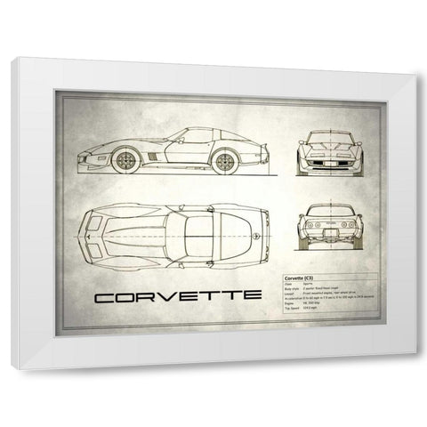 Corvette C3 White White Modern Wood Framed Art Print by Rogan, Mark