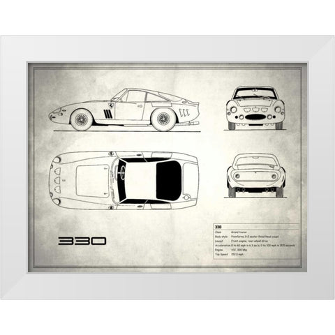 Ferrari 330 White White Modern Wood Framed Art Print by Rogan, Mark