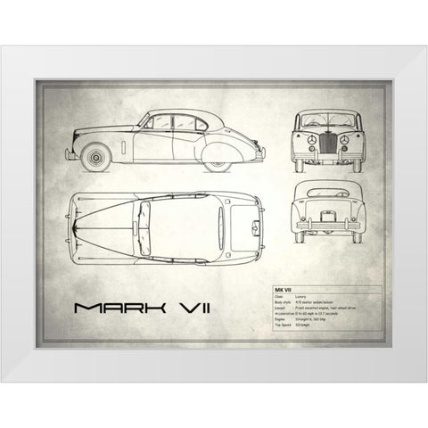 Jaguar Mk VII White White Modern Wood Framed Art Print by Rogan, Mark