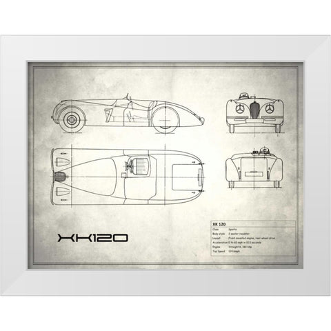 Jaguar XK-120 White White Modern Wood Framed Art Print by Rogan, Mark