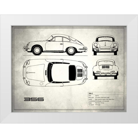 Porsche 356C White White Modern Wood Framed Art Print by Rogan, Mark