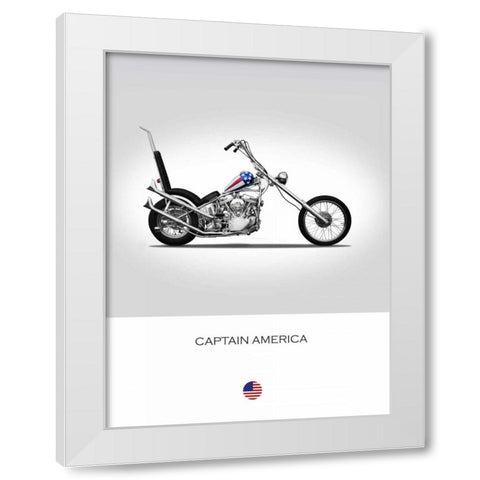 Harley Davidson Captain Americ White Modern Wood Framed Art Print by Rogan, Mark