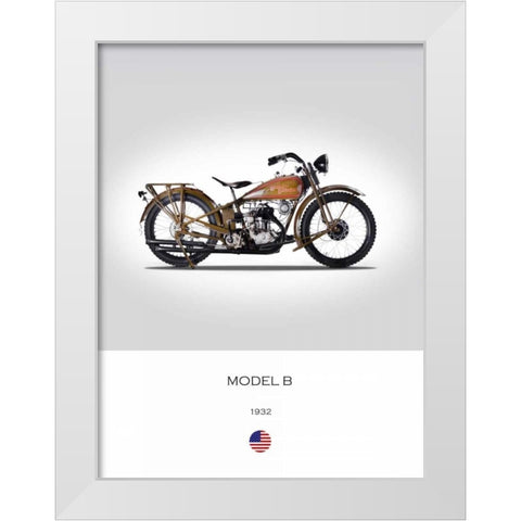 Harley Davidson Model B 1932 White Modern Wood Framed Art Print by Rogan, Mark