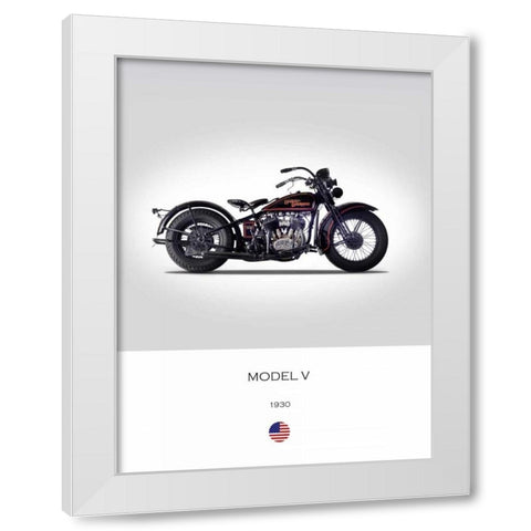 Harley Davidson Model V 1930 White Modern Wood Framed Art Print by Rogan, Mark