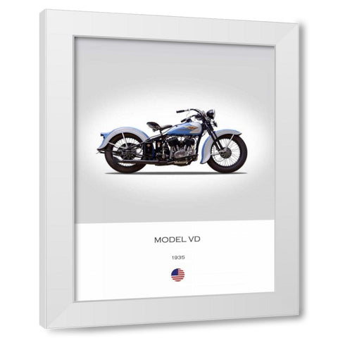 Harley Davidson Model VD 1935 White Modern Wood Framed Art Print by Rogan, Mark