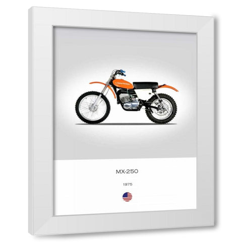 Harley Davidson MX 250 1975 White Modern Wood Framed Art Print by Rogan, Mark