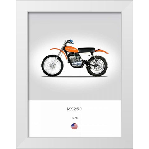 Harley Davidson MX 250 1975 White Modern Wood Framed Art Print by Rogan, Mark