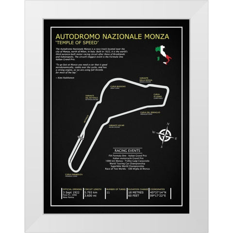 Autodromo Nazionale Monza BL White Modern Wood Framed Art Print by Rogan, Mark