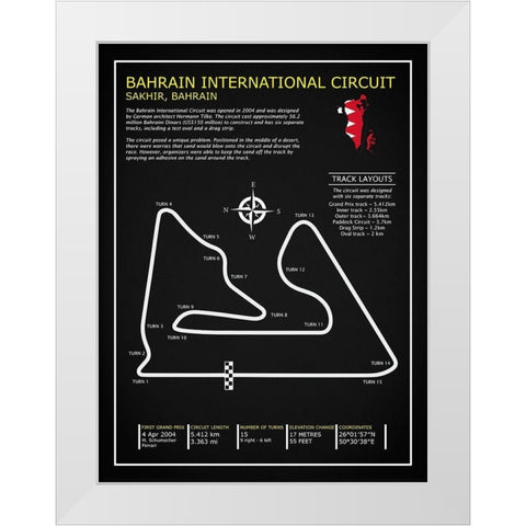 Bahrain Intl. Circuit BL White Modern Wood Framed Art Print by Rogan, Mark