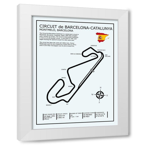 Barcelona-Catalunya Circuit White Modern Wood Framed Art Print by Rogan, Mark