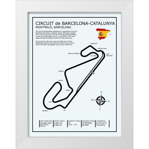Barcelona-Catalunya Circuit White Modern Wood Framed Art Print by Rogan, Mark