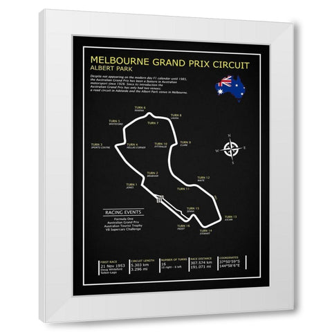 Melbourne GP Circuit BL White Modern Wood Framed Art Print by Rogan, Mark