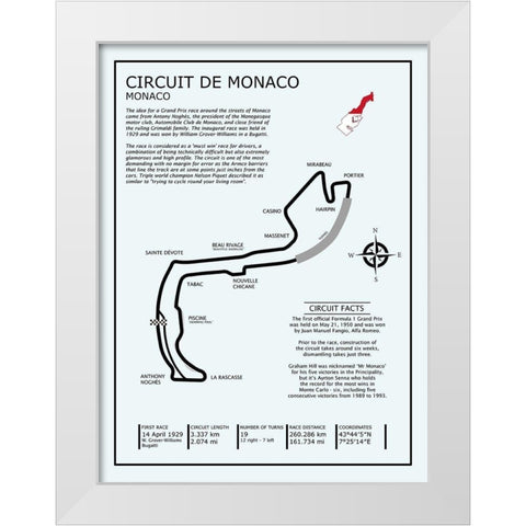 Monaco Circuit White Modern Wood Framed Art Print by Rogan, Mark