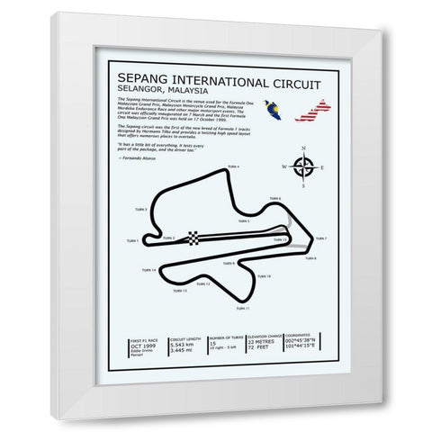 SIlverstone Circuit White Modern Wood Framed Art Print by Rogan, Mark