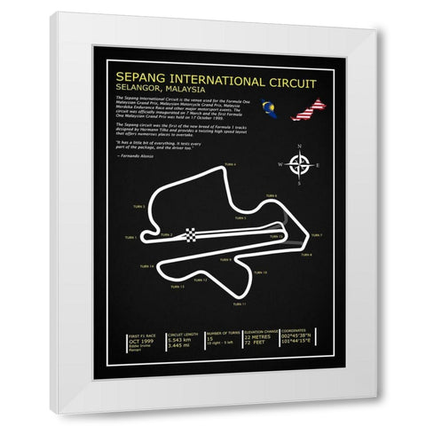SIlverstone Circuit BL White Modern Wood Framed Art Print by Rogan, Mark
