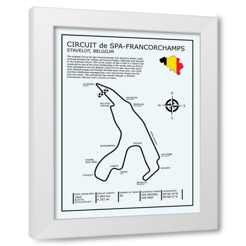Spa-francorchamps Circuit White Modern Wood Framed Art Print by Rogan, Mark
