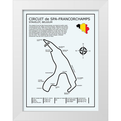 Spa-francorchamps Circuit White Modern Wood Framed Art Print by Rogan, Mark