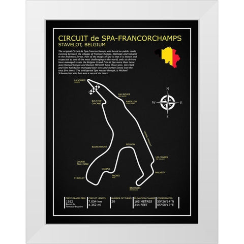 Spa-francorchamps Circuit BL White Modern Wood Framed Art Print by Rogan, Mark