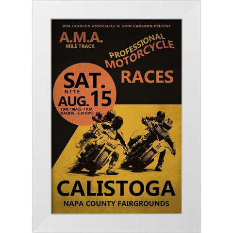 Calistoga Motorcycle Races White Modern Wood Framed Art Print by Rogan, Mark