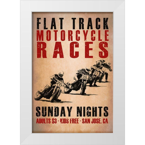 Flat Track Racers White Modern Wood Framed Art Print by Rogan, Mark