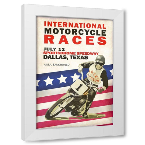 Intl. Motorcycle Races Dallas White Modern Wood Framed Art Print by Rogan, Mark