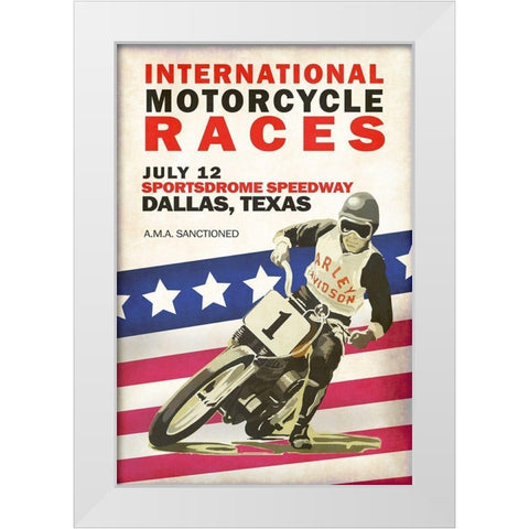 Intl. Motorcycle Races Dallas White Modern Wood Framed Art Print by Rogan, Mark