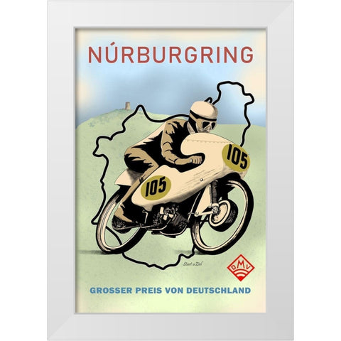 Nurburgring Motor Racing 1949 White Modern Wood Framed Art Print by Rogan, Mark