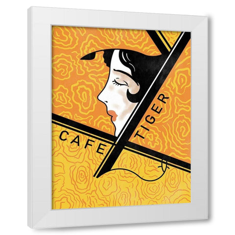 Cafe Tiger White Modern Wood Framed Art Print by Rogan, Mark