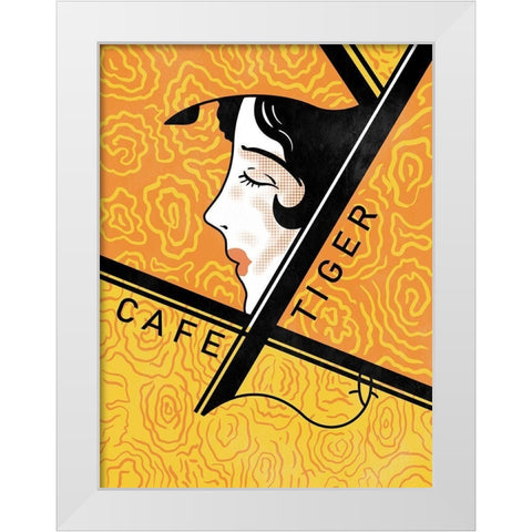 Cafe Tiger White Modern Wood Framed Art Print by Rogan, Mark