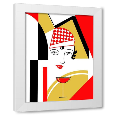 Girl And Drink White Modern Wood Framed Art Print by Rogan, Mark