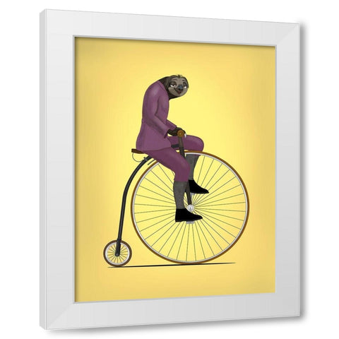 Sloth Penny Farthing White Modern Wood Framed Art Print by Rogan, Mark