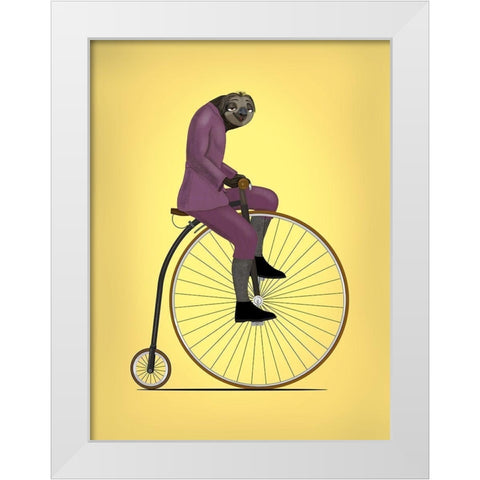 Sloth Penny Farthing White Modern Wood Framed Art Print by Rogan, Mark