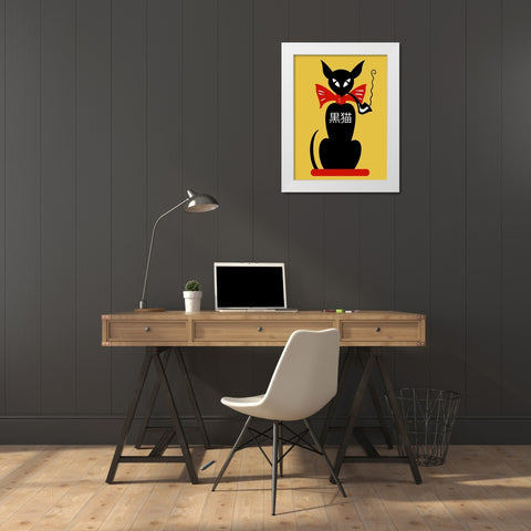 Smoking Black Cat White Modern Wood Framed Art Print by Rogan, Mark