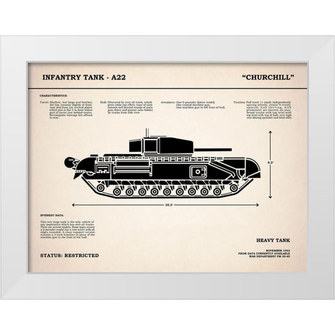 Churchill A22 Tank White Modern Wood Framed Art Print by Rogan, Mark