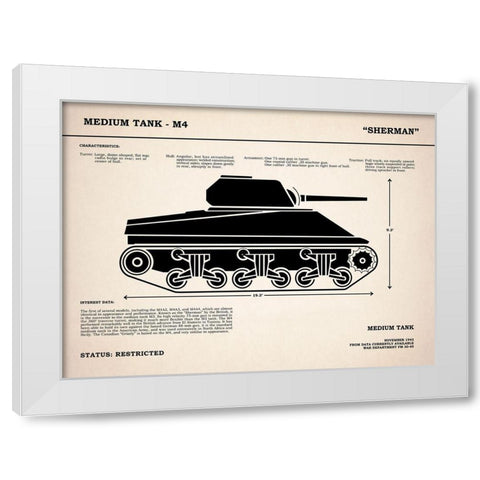 M4 Sherman Tank White Modern Wood Framed Art Print by Rogan, Mark