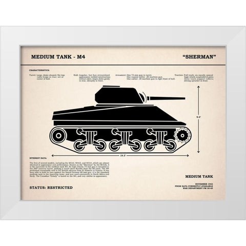 M4 Sherman Tank White Modern Wood Framed Art Print by Rogan, Mark