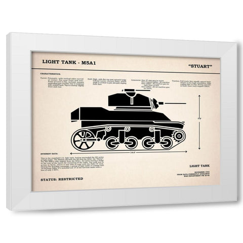 M5A1 Light Tank White Modern Wood Framed Art Print by Rogan, Mark