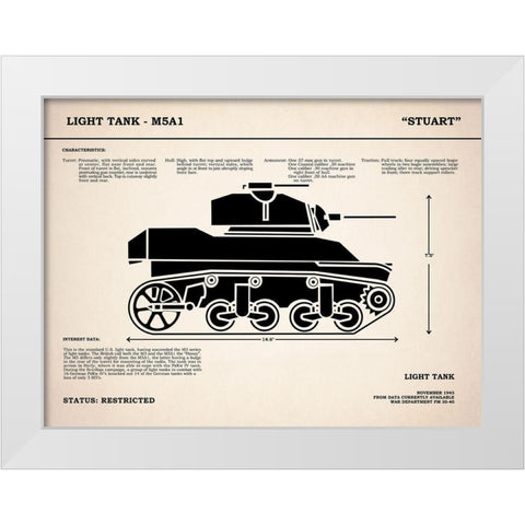 M5A1 Light Tank White Modern Wood Framed Art Print by Rogan, Mark