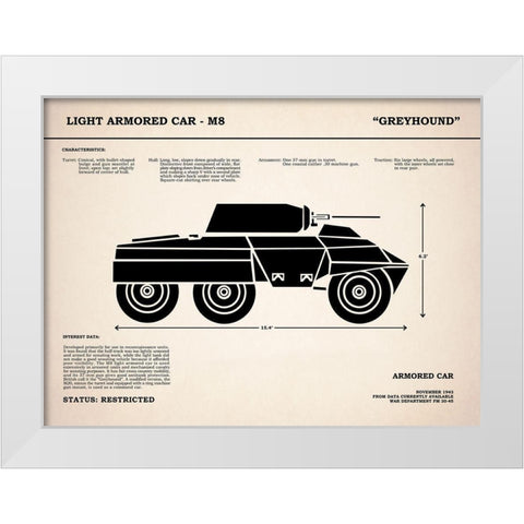 M8 Armored Car Greyhound White Modern Wood Framed Art Print by Rogan, Mark