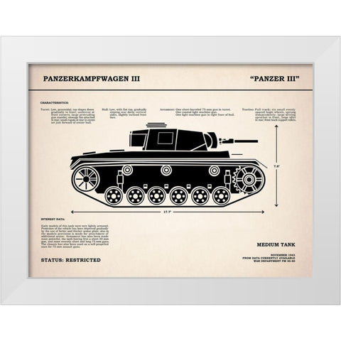 Panzer III Tank White Modern Wood Framed Art Print by Rogan, Mark