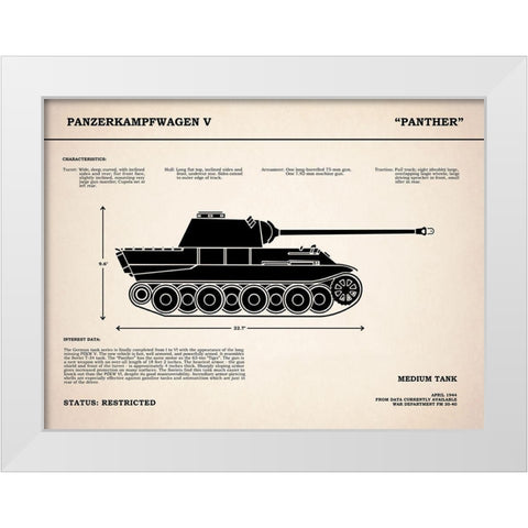 Panzer V Panther Tank White Modern Wood Framed Art Print by Rogan, Mark