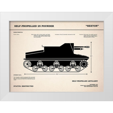 SelfPropelled 25Pounder Sexton White Modern Wood Framed Art Print by Rogan, Mark