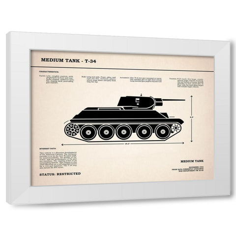 T34 Medium Tank White Modern Wood Framed Art Print by Rogan, Mark