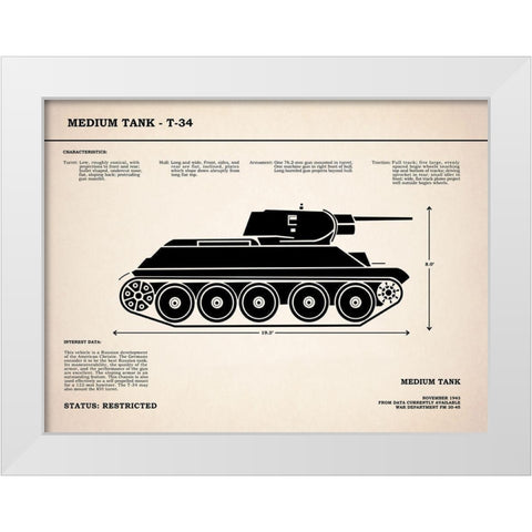 T34 Medium Tank White Modern Wood Framed Art Print by Rogan, Mark