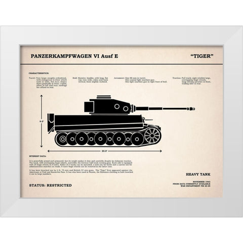 Tiger Tank White Modern Wood Framed Art Print by Rogan, Mark