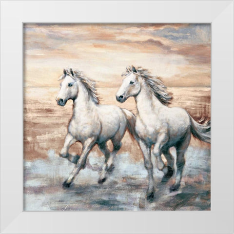 Running Horses I White Modern Wood Framed Art Print by Steele, Ralph