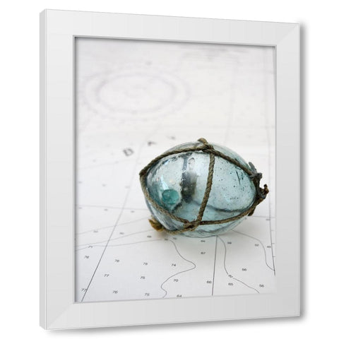 Glass fishing float on chart White Modern Wood Framed Art Print by Plank, Savanah