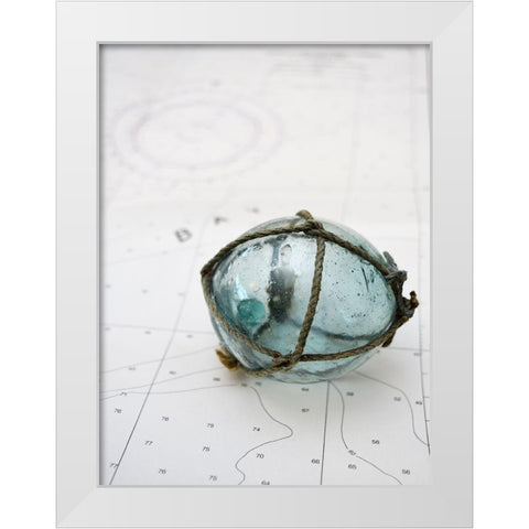 Glass fishing float on chart White Modern Wood Framed Art Print by Plank, Savanah